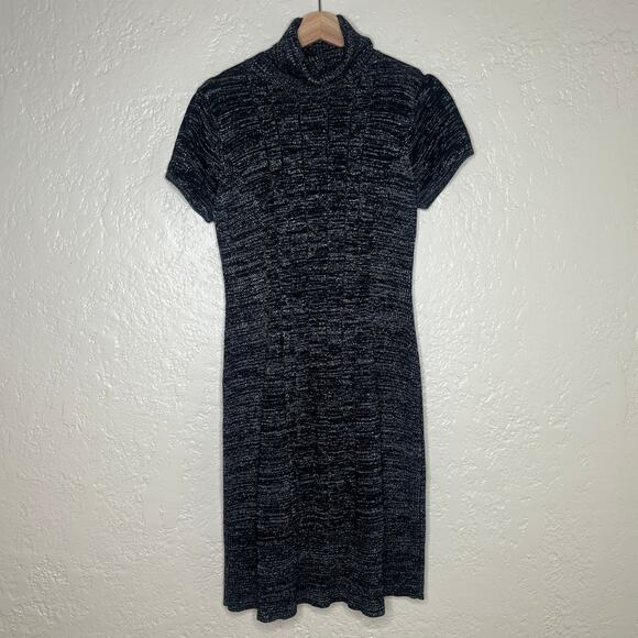 Adrianna Papell Women's Black Metallic Ribbed Turtleneck Sweater Dress Medium - Picture 1 of 6